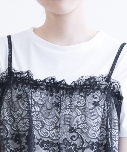 MERLOT（メルロー）の「レースビスチェ付きTシャツ1177（Tシャツ/カットソー・レディース・ホワイト/オフホワイト/チャコールグレー/ブラック・FREE）」の14枚目の写真