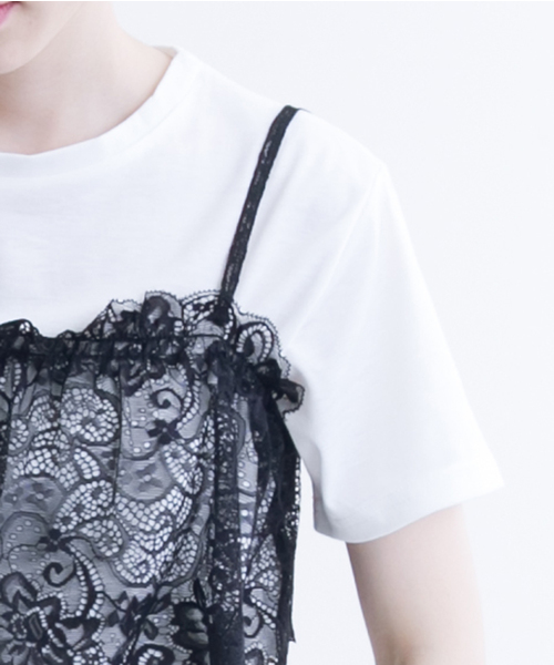 MERLOT（メルロー）の「レースビスチェ付きTシャツ1177（Tシャツ/カットソー・レディース・ホワイト/オフホワイト/チャコールグレー/ブラック・FREE）」の15枚目の写真