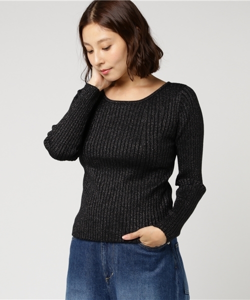 FREE'S MART（フリーズマート）の「ラメリブボートネックニット（ニット/セーター・レディース・ブラック/グレー/ブラウン/グリーン・FREE）」の5枚目の写真