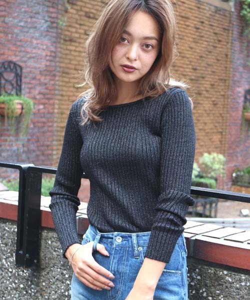 FREE'S MART（フリーズマート）の「ラメリブボートネックニット（ニット/セーター・レディース・ブラック/グレー/ブラウン/グリーン・FREE）」の9枚目の写真