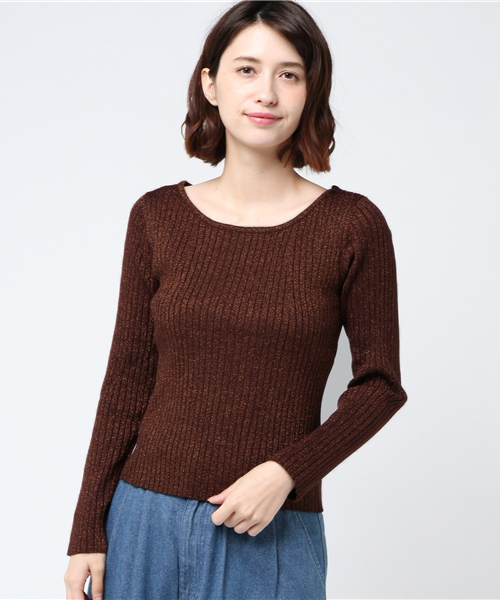 FREE'S MART（フリーズマート）の「ラメリブボートネックニット（ニット/セーター・レディース・ブラック/グレー/ブラウン/グリーン・FREE）」の6枚目の写真