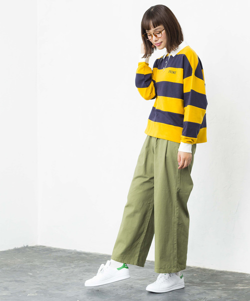 WEGO(ウィゴー)の「WEGO/ワンポイントボーダーラガースウェット(スウェット・レディース・ブラック/ピンク/イエロー/レッド・FREE)」の9枚目の写真