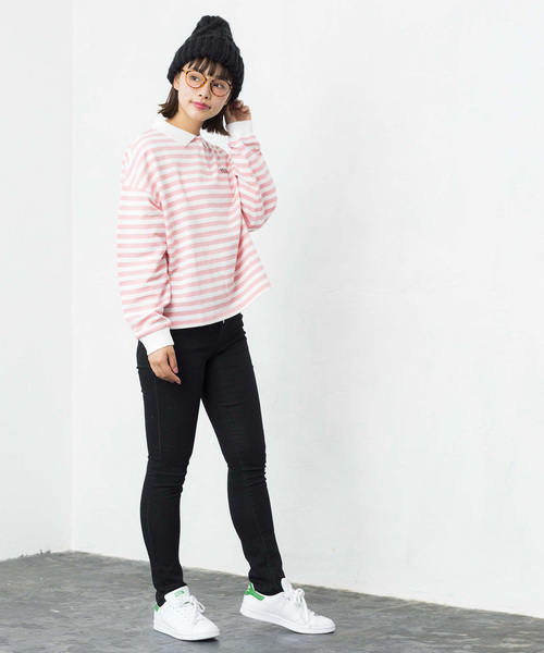 WEGO(ウィゴー)の「WEGO/ワンポイントボーダーラガースウェット(スウェット・レディース・ブラック/ピンク/イエロー/レッド・FREE)」の16枚目の写真
