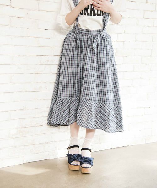 OLIVE des OLIVE（オリーブデオリーブ）の「サス付きイレヘムチェックスカート（スカート・レディース・レッド/ブラック/ブルー・FREE）」の3枚目の写真