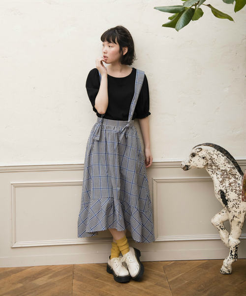 OLIVE des OLIVE（オリーブデオリーブ）の「サス付きイレヘムチェックスカート（スカート・レディース・レッド/ブラック/ブルー・FREE）」の2枚目の写真