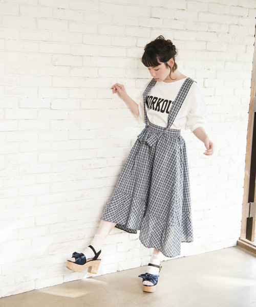 OLIVE des OLIVE（オリーブデオリーブ）の「サス付きイレヘムチェックスカート（スカート・レディース・レッド/ブラック/ブルー・FREE）」の6枚目の写真