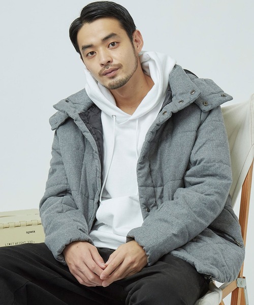 MONO-MART（モノマート）の「ウールライクスクエアキルティング中綿ジャケット（ダウンジャケット/コート・メンズ・ライトグレー/ブラック/ネイビー/ベージュ系その他/オリーブ・M/L/XL/S）」の3枚目の写真