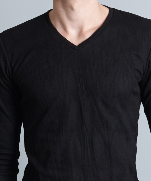 5351 POUR LES HOMMES(ゴーサンゴーイチプールオム)の「クラッシュタックフェイスVネック長袖カットソー(Tシャツ/カットソー・メンズ・ホワイト/ブラック・44/46/48/50)」の4枚目の写真