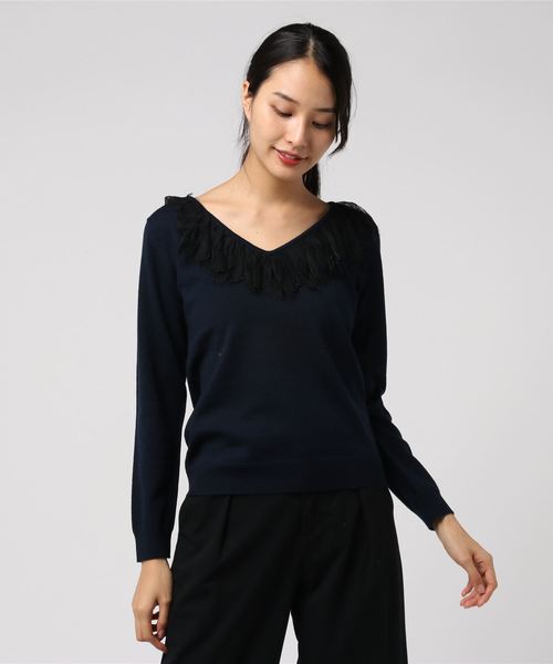 ANAYI(アナイ)の「レース×ビーズ刺繍Vネックニットプルオーバー
