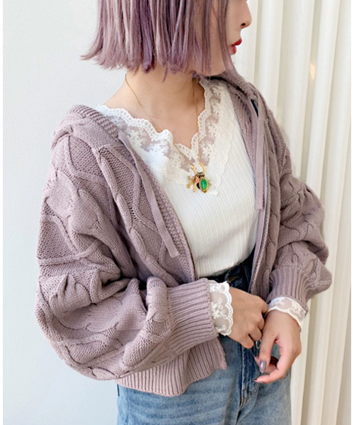 apres jour（アプレジュール）の「ケーブルニットZIPパーカー【ZOZOTOWN限定アイテム】（ニット/セーター・レディース・ベージュ/クリーム/ライトカーキ/ラベンダー・フリー）」の6枚目の写真