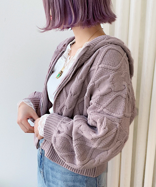 apres jour（アプレジュール）の「ケーブルニットZIPパーカー【ZOZOTOWN限定アイテム】（ニット/セーター・レディース・ベージュ/クリーム/ライトカーキ/ラベンダー・フリー）」の16枚目の写真