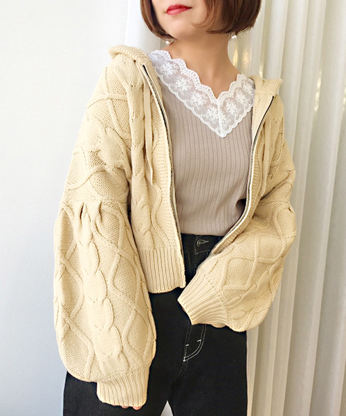 apres jour（アプレジュール）の「ケーブルニットZIPパーカー【ZOZOTOWN限定アイテム】（ニット/セーター・レディース・ベージュ/クリーム/ライトカーキ/ラベンダー・フリー）」の17枚目の写真