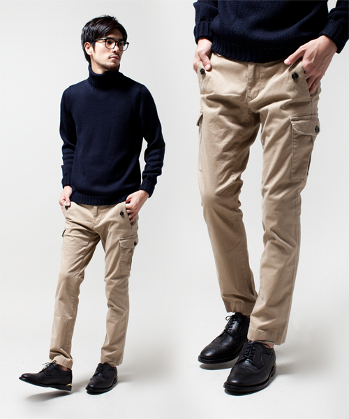 NANO universe（ナノユニバース）の「ストレッチモールスキン9分丈カーゴ（カーゴパンツ・メンズ・ブラック/ベージュ/オリーブ・28/30/32）」の2枚目の写真