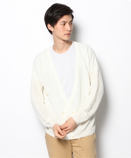 WHO'S WHO gallery(フーズフーギャラリー)の「リネンニットWブレストカーデ(カーディガン/ボレロ・メンズ・ネイビー/ブラック/オフホワイト・LARGE/MEDIUM)」の1枚目の写真