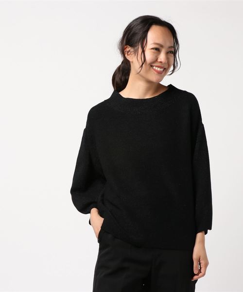 TRUDEA(トルディア)の「ガーター編み ラメ入りバルーンスリーブ ボートネックニットプルオーバー(ニット/セーター・レディース・ライトグレー/ブラック/モカ・MEDIUM/LARGE)」の7枚目の写真