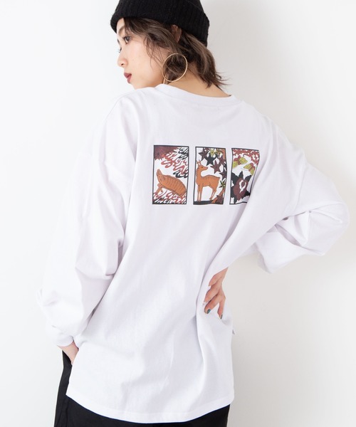 WEGO(ウィゴー)の「WEGO/和柄ロゴ刺繍ロンT(Tシャツ/カットソー・レディース・ホワイト/ブラック・FREE)」の2枚目の写真