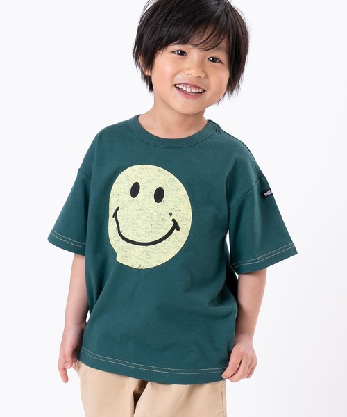 SMILEY FACE(スマイリーフェイス)の「SMILEY FACE/スマイリーフェイス ビックシルエットTシャツ(Tシャツ/カットソー・キッズ・チャコールグレー/ダークグリーン/オフホワイト/スモークピンク/テラコッタ・90cm/110cm/100cm/120cm/130cm/140cm)」の1枚目の写真