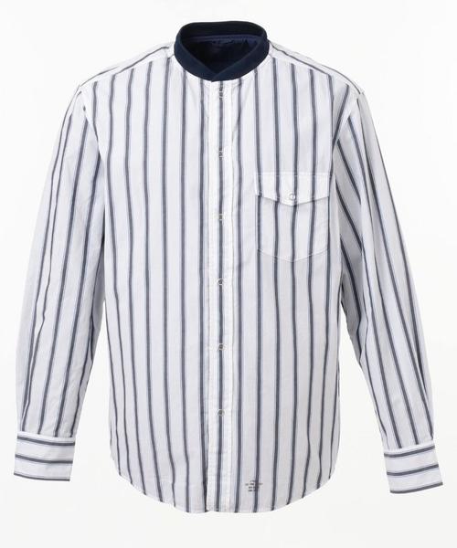J.PRESS（ジェイプレス）の「【リバーシブル】リブカラー ストライプシャツブルゾン（シャツ/ブラウス・メンズ・ホワイト系1/ベージュ系1/ネイビー系1・MEDIUM/LARGE/X-LARGE）」の2枚目の写真