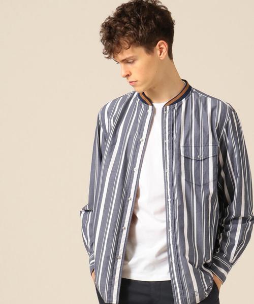 J.PRESS（ジェイプレス）の「【リバーシブル】リブカラー ストライプシャツブルゾン（シャツ/ブラウス・メンズ・ホワイト系1/ベージュ系1/ネイビー系1・MEDIUM/LARGE/X-LARGE）」の3枚目の写真
