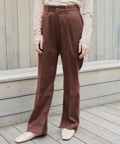 ゆゆTORNADOMart アートプリント フレアパンツ ブラウン系 ゆゆ