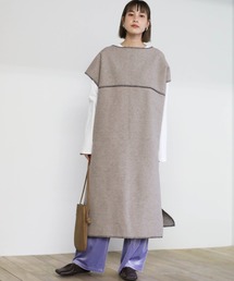select MOCA | 2020 A/W ブランケットステッチオーバーベスト/ラウンドネックサイドスリットロングベスト(ベスト)