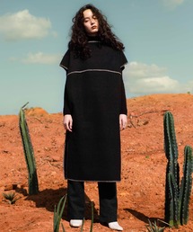 select MOCA | 2020 A/W ブランケットステッチオーバーベスト/ラウンドネックサイドスリットロングベスト(ベスト)