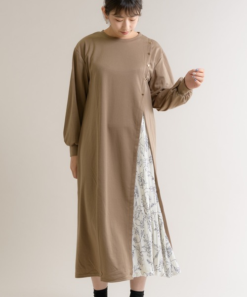 セール Katharine Ross 花柄 レオパード柄 サイドスリットレイヤード風 長袖カットソーワンピース ワンピース Katharine Ross キャサリンロス のファッション通販 Zozotown