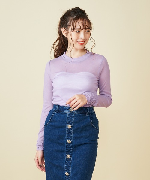 MIIA（ミーア）の「シアーインナートップス（Tシャツ/カットソー・レディース・オフホワイト/パープル/ブルー/ブラック・FREE）」の4枚目の写真