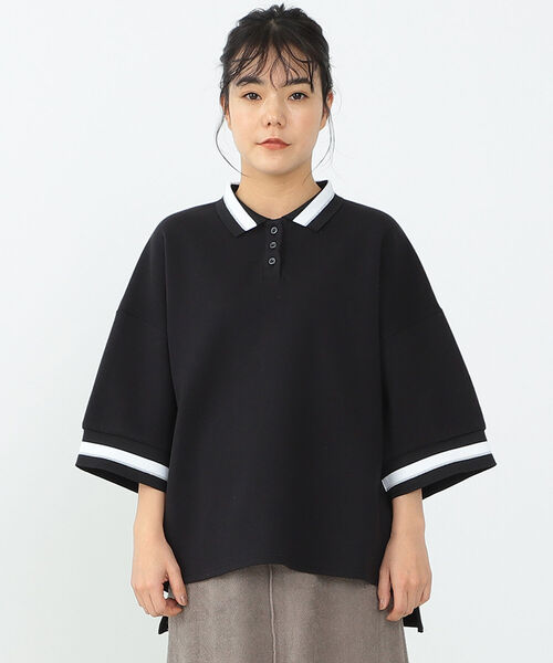 CAROLINA GLASER（カロリナ グレイサー）の「CAROLINA GLASER / ライン入り ポロシャツ（ポロシャツ・レディース・オフホワイト/ブラック・ONE SIZE）」の9枚目の写真