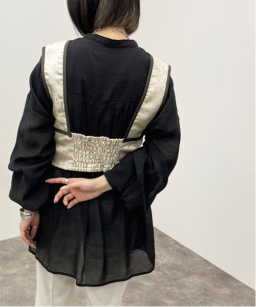 apres jour mignon(アプレジュールミニョン)の「パイピングジャガードビスチェ 【ZOZOTOWN限定アイテム】(その他トップス・レディース・ベージュ/サックスブルー・X-LARGE/フリー)」の9枚目の写真
