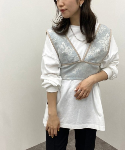 apres jour mignon(アプレジュールミニョン)の「パイピングジャガードビスチェ 【ZOZOTOWN限定アイテム】(その他トップス・レディース・ベージュ/サックスブルー・X-LARGE/フリー)」の15枚目の写真