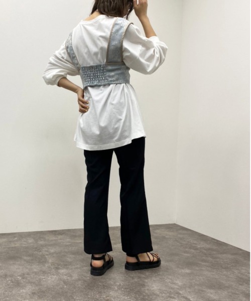 apres jour mignon(アプレジュールミニョン)の「パイピングジャガードビスチェ 【ZOZOTOWN限定アイテム】(その他トップス・レディース・ベージュ/サックスブルー・X-LARGE/フリー)」の10枚目の写真