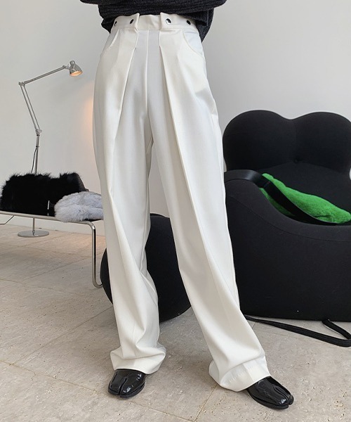 chuclla（チュクラ）の「【chuclla】【2021/SS】Tuck high-waist pants chw1482（スラックス・レディース・ホワイト/ブラック・S/M/L）」の3枚目の写真