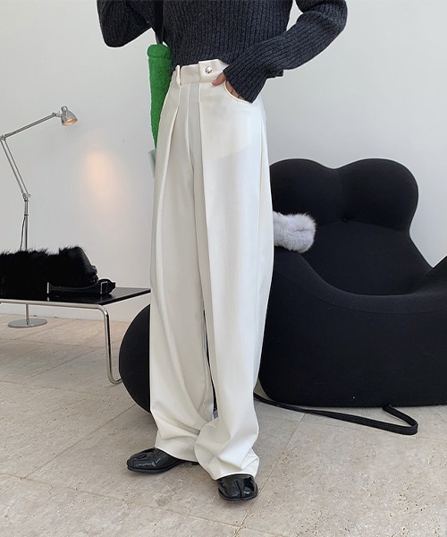 chuclla（チュクラ）の「【chuclla】【2021/SS】Tuck high-waist pants chw1482（スラックス・レディース・ホワイト/ブラック・S/M/L）」の4枚目の写真