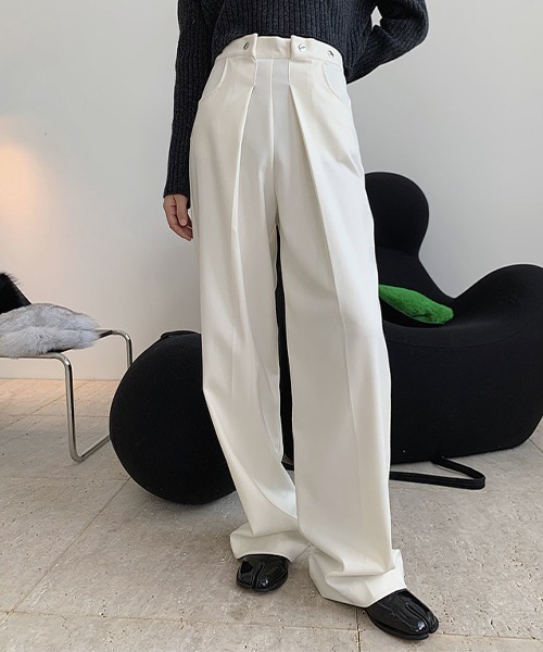 chuclla（チュクラ）の「【chuclla】【2021/SS】Tuck high-waist pants chw1482（スラックス・レディース・ホワイト/ブラック・S/M/L）」の7枚目の写真