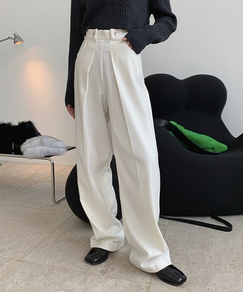 chuclla（チュクラ）の「【chuclla】【2021/SS】Tuck high-waist pants chw1482（スラックス・レディース・ホワイト/ブラック・S/M/L）」の9枚目の写真