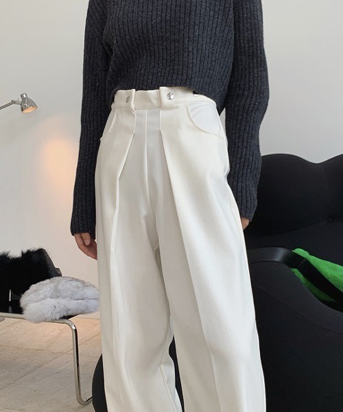 chuclla（チュクラ）の「【chuclla】【2021/SS】Tuck high-waist pants chw1482（スラックス・レディース・ホワイト/ブラック・S/M/L）」の17枚目の写真