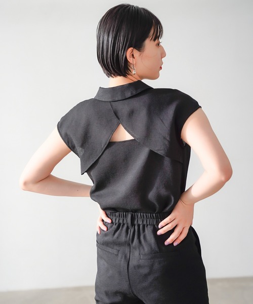 PAGEBOY（ページボーイ）の「リネンライクカイキンフレンチスリーブシャツ（シャツ/ブラウス・レディース・ベージュ系その他/オリーブ/ブラック・FREE）」の2枚目の写真