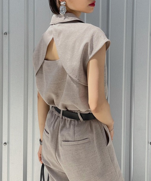 PAGEBOY（ページボーイ）の「リネンライクカイキンフレンチスリーブシャツ（シャツ/ブラウス・レディース・ベージュ系その他/オリーブ/ブラック・FREE）」の4枚目の写真