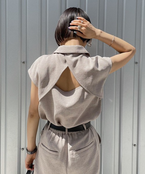 PAGEBOY（ページボーイ）の「リネンライクカイキンフレンチスリーブシャツ（シャツ/ブラウス・レディース・ベージュ系その他/オリーブ/ブラック・FREE）」の6枚目の写真