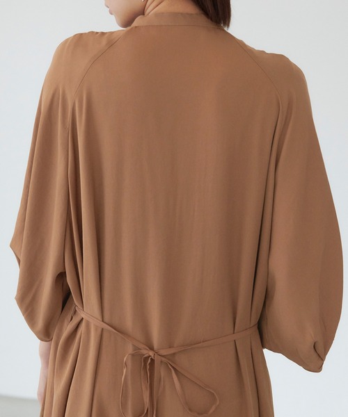 forksy.】レース切り替えバンドカラーシャツワンピース forksy