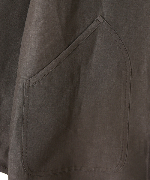 PORT BY ARK（ポートバイアーク）の「PORT BY ARK / ポートバイアーク：Hunting shirts jacket -linen viscose stretch-：PO09-SH002[COR]（カーディガン/ボレロ・メンズ・ブラウン/ブラック・2）」の8枚目の写真