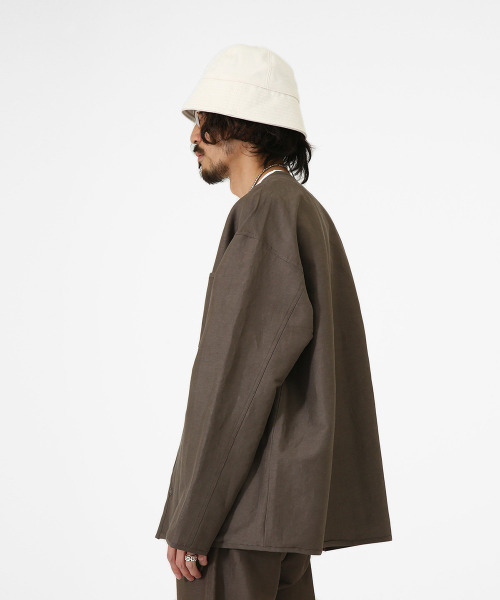 PORT BY ARK（ポートバイアーク）の「PORT BY ARK / ポートバイアーク：Hunting shirts jacket -linen viscose stretch-：PO09-SH002[COR]（カーディガン/ボレロ・メンズ・ブラウン/ブラック・2）」の10枚目の写真