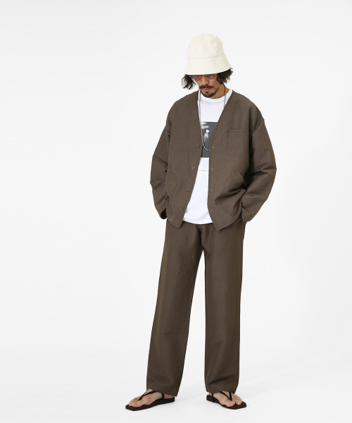 PORT BY ARK（ポートバイアーク）の「PORT BY ARK / ポートバイアーク：Hunting shirts jacket -linen viscose stretch-：PO09-SH002[COR]（カーディガン/ボレロ・メンズ・ブラウン/ブラック・2）」の12枚目の写真
