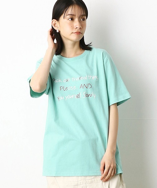 Purple&Yellow（パープルアンドイエロー）の「メッセージプリント　半袖Tシャツ（Tシャツ/カットソー・メンズ・ブラック/アイボリー/ミント/グレイッシュベージュ・SMALL/MEDIUM/LARGE/X-SMALL/X-LARGE）」の4枚目の写真