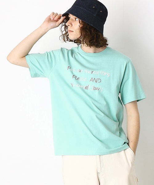 Purple&Yellow（パープルアンドイエロー）の「メッセージプリント　半袖Tシャツ（Tシャツ/カットソー・メンズ・ブラック/アイボリー/ミント/グレイッシュベージュ・SMALL/MEDIUM/LARGE/X-SMALL/X-LARGE）」の13枚目の写真