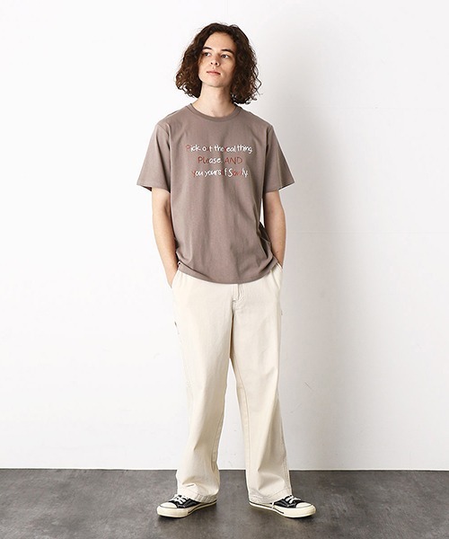 Purple&Yellow（パープルアンドイエロー）の「メッセージプリント　半袖Tシャツ（Tシャツ/カットソー・メンズ・ブラック/アイボリー/ミント/グレイッシュベージュ・SMALL/MEDIUM/LARGE/X-SMALL/X-LARGE）」の9枚目の写真