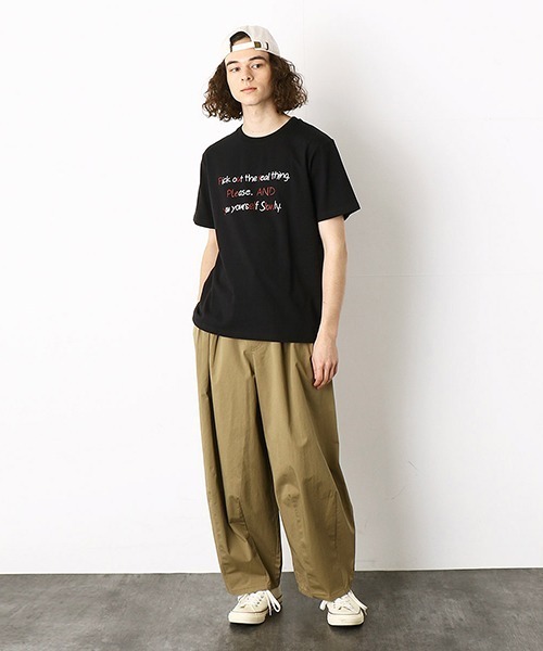 Purple&Yellow（パープルアンドイエロー）の「メッセージプリント　半袖Tシャツ（Tシャツ/カットソー・メンズ・ブラック/アイボリー/ミント/グレイッシュベージュ・SMALL/MEDIUM/LARGE/X-SMALL/X-LARGE）」の7枚目の写真