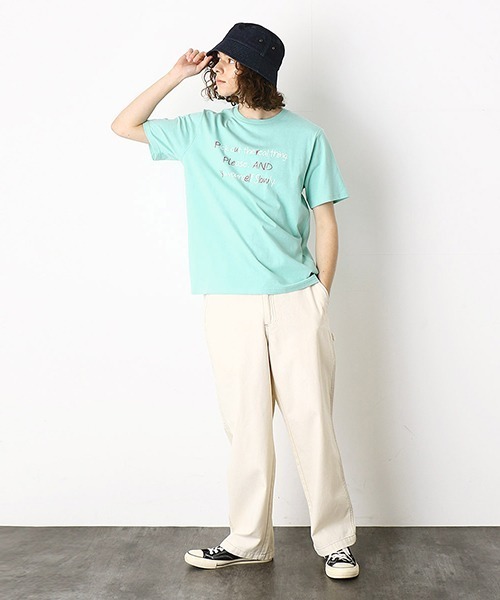 Purple&Yellow（パープルアンドイエロー）の「メッセージプリント　半袖Tシャツ（Tシャツ/カットソー・メンズ・ブラック/アイボリー/ミント/グレイッシュベージュ・SMALL/MEDIUM/LARGE/X-SMALL/X-LARGE）」の11枚目の写真