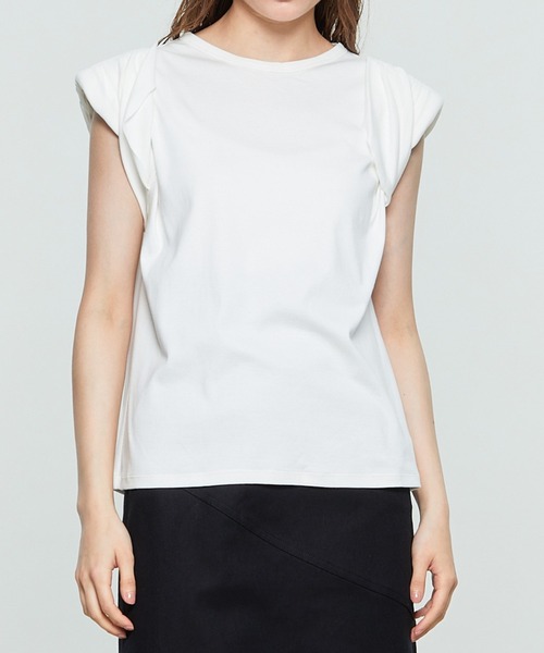 city（シティ）の「【CITY】スビンコットンギャザーパワショルTEE（Tシャツ/カットソー・レディース・イエロー/ブラック/ホワイト・FREE）」の2枚目の写真